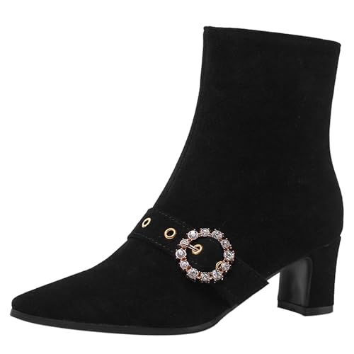 Bviennic Damen Stiefeletten Block Mitte Absatz Mode Pointed Toe Zip Abend Stiefeletten 2422 Schwarz Gr 43 EU/45Cn von Bviennic