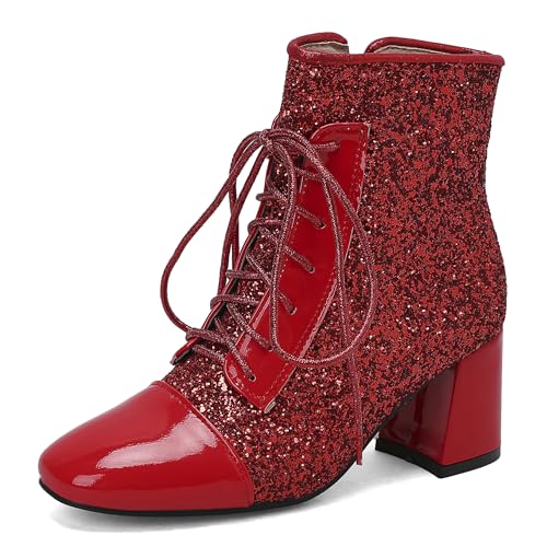 Bviennic Damen Stiefeletten Block Mitte Absatz Mode Runde Zehen Zip Abend Stiefeletten 2447 Rot Gr 47 EU/49Cn Bviennic Damen Stiefeletten Block Mitte Absatz Mode Runde Zehen Zip Abend Stiefeletten 2447 Rot Gr 47 EU/49Cn von Bviennic