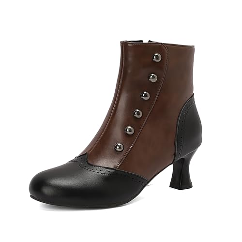 Bviennic Damen Stiefeletten Block Mitte Absatz Mode Runde Zehen Zip Daily 2296 Braun Gr 48 EU/50Cn von Bviennic