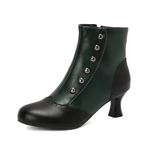 Bviennic Damen Stiefeletten Block Mitte Absatz Mode Runde Zehen Zip Daily 2296 Grün Gr 48 EU/50Cn von Bviennic