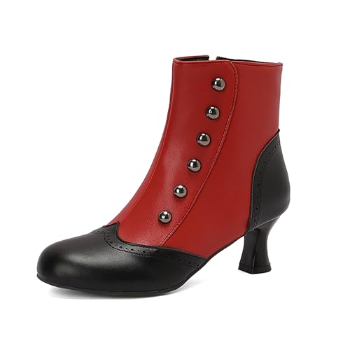 Bviennic Damen Stiefeletten Block Mitte Absatz Mode Runde Zehen Zip Daily 2296 Rot Gr 47 EU/49Cn von Bviennic