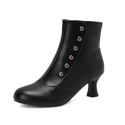 Bviennic Damen Stiefeletten Block Mitte Absatz Mode Runde Zehen Zip Daily 2296 Schwarz Gr 35 EU von Bviennic