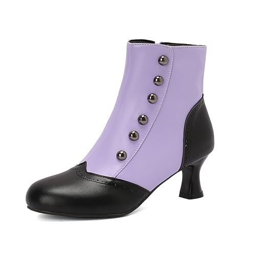 Bviennic Damen Stiefeletten Block Mitte Absatz Mode Runde Zehen Zip Daily 2296 Violett Gr 40 EU/41Cn von Bviennic