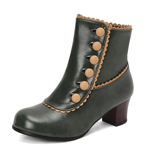 Bviennic Damen Stiefeletten Block Mitte Absatz Mode Runde Zehen Zip Daily 2297 Grün-Jm Gr 36.5 EU/37Cn von Bviennic