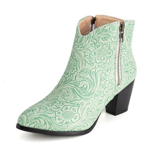 Bviennic Damen Stiefeletten Block Mitte Absatz Mode Runde Zehen Zip Party Stiefeletten 2363 Light-Grün Gr 44 EU/46Cn von Bviennic