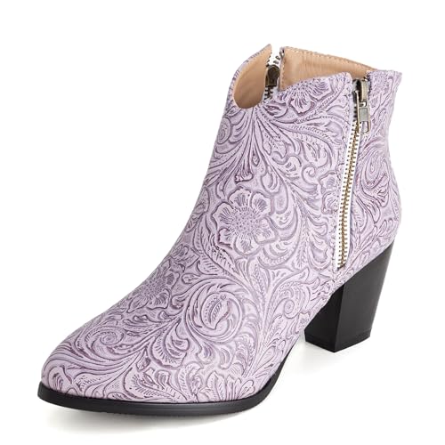 Bviennic Damen Stiefeletten Block Mitte Absatz Mode Runde Zehen Zip Party Stiefeletten 2363 Violett Gr 41 EU/43Cn von Bviennic