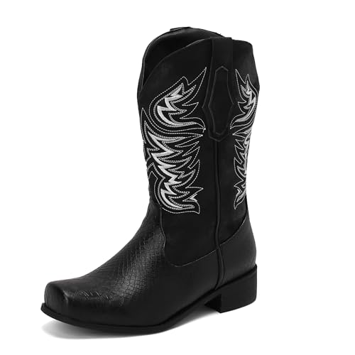 Bviennic Damen Stiefeletten Block Mitte Absatz Mode Square Toe Ohne Verschluss Daily 2224 Schwarz Gr 41 EU/43Cn von Bviennic