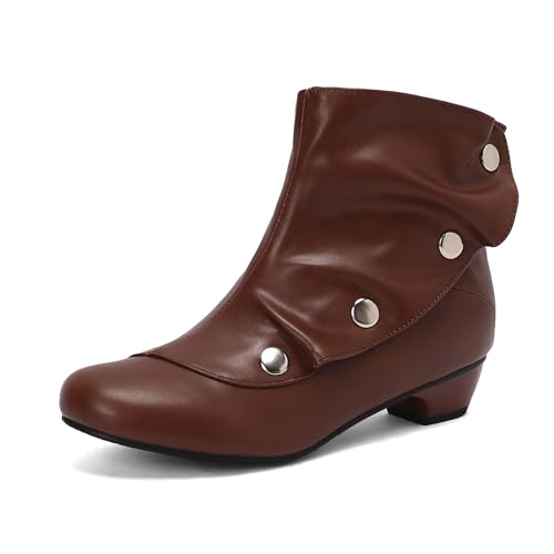Bviennic Damen Stiefeletten Block Mitte Absatz Retro Runde Zehen Zip Daily 2292 Braun Gr 42 EU/44Cn von Bviennic