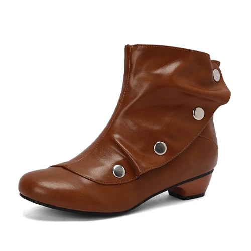 Bviennic Damen Stiefeletten Block Mitte Absatz Retro Runde Zehen Zip Daily 2292 Gelb Gr 35 EU von Bviennic