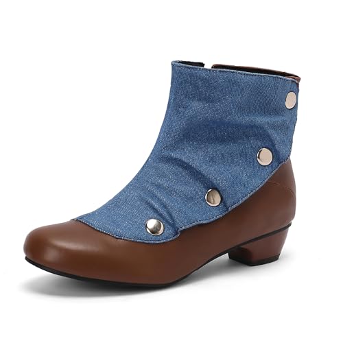 Bviennic Damen Stiefeletten Block Mitte Absatz Retro Runde Zehen Zip Daily 2293 Braun Gr 39 EU/40Cn von Bviennic