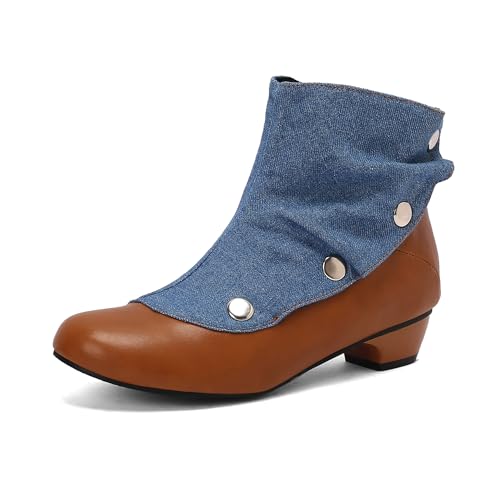 Bviennic Damen Stiefeletten Block Mitte Absatz Retro Runde Zehen Zip Daily 2293 Gelb Gr 44 EU/46Cn von Bviennic