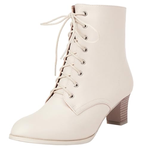 Bviennic Damen Stiefeletten Block Mitte Absatz Simple Runde Zehen Zip Kleid Stiefeletten 2471 Beige Gr 38 EU/39Cn von Bviennic