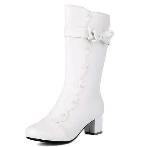 Bviennic Damen Stiefeletten Block Mitte Absatz Simple Runde Zehen Zip Riding 2179 Weiß Gr 33 EU/32Cn von Bviennic