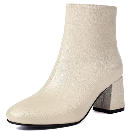 Bviennic Damen Stiefeletten Block Mitte Absatz Solid Runde Zehen Zip Slouch 2440 Gold Gr 40.5 EU/42Cn von Bviennic