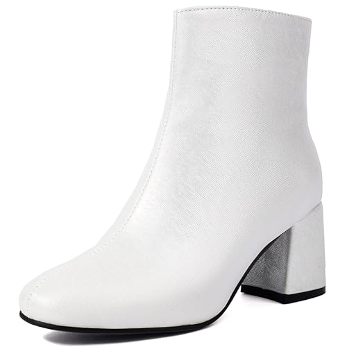 Bviennic Damen Stiefeletten Block Mitte Absatz Solid Runde Zehen Zip Slouch 2440 Silber Gr 35 EU von Bviennic