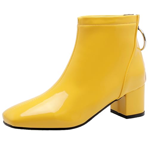 Bviennic Damen Stiefeletten Block Mitte Absatz Solid Square Toe Zip Daily 2468 Gelb Gr 47 EU/49Cn von Bviennic