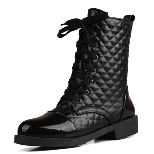 Bviennic Damen Stiefeletten Flach Komfort Runde Zehen Schnüren Daily 2276 Schwarz-Jm Gr 37 EU/38Cn von Bviennic