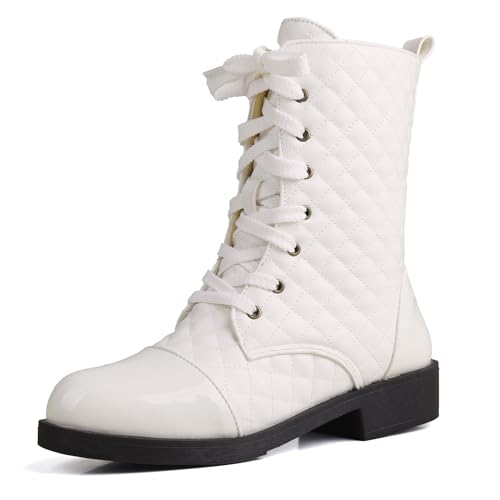 Bviennic Damen Stiefeletten Flach Komfort Runde Zehen Schnüren Daily 2276 Weiß-Jm Gr 36 EU von Bviennic