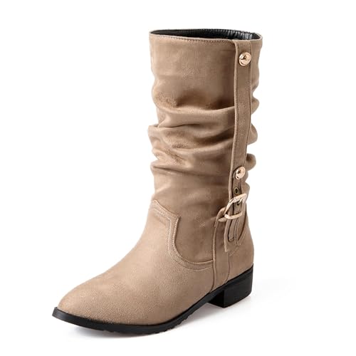 Bviennic Damen Stiefeletten Flach Leisure Runde Zehen Ohne Verschluss Daily 2279 Aprikose-Jm Gr 40.5 EU/42Cn von Bviennic