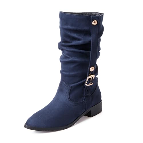 Bviennic Damen Stiefeletten Flach Leisure Runde Zehen Ohne Verschluss Daily 2279 Blau Gr 40.5 EU/42Cn von Bviennic