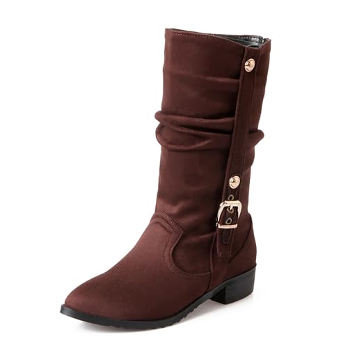 Bviennic Damen Stiefeletten Flach Leisure Runde Zehen Ohne Verschluss Daily 2279 Braun Gr 46 EU/48Cn von Bviennic