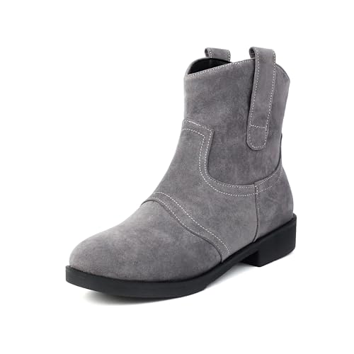 Bviennic Damen Stiefeletten Flach Simple Runde Zehen Ohne Verschluss Slouch 2344 Grau Gr 39 EU/40Cn von Bviennic