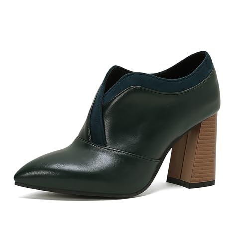 Bviennic Damen Stiefeletten Hohen Blockabsatz Elegant Pointed Toe Ohne Verschluss Kleid Stiefeletten 2250 Dark-Grün Gr 40.5 EU/42Cn von Bviennic