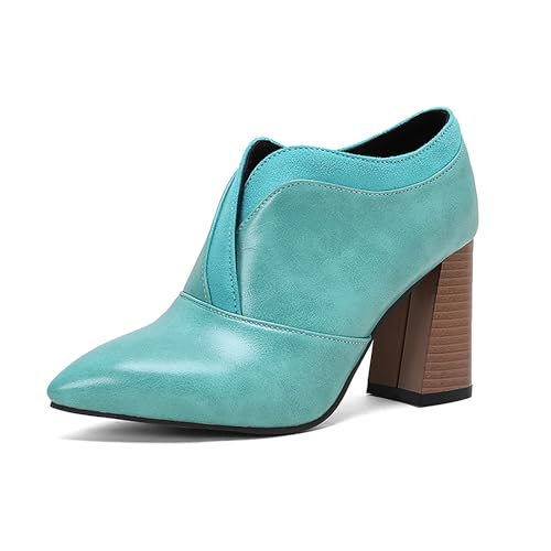 Bviennic Damen Stiefeletten Hohen Blockabsatz Elegant Pointed Toe Ohne Verschluss Kleid Stiefeletten 2250 Light-Grün Gr 36.5 EU/37Cn von Bviennic