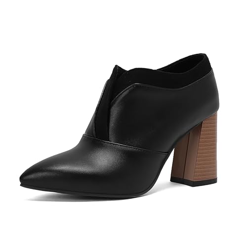 Bviennic Damen Stiefeletten Hohen Blockabsatz Elegant Pointed Toe Ohne Verschluss Kleid Stiefeletten 2250 Schwarz Gr 45 EU/47Cn von Bviennic