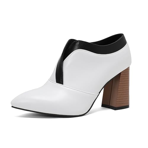 Bviennic Damen Stiefeletten Hohen Blockabsatz Elegant Pointed Toe Ohne Verschluss Kleid Stiefeletten 2250 Weiß Gr 40 EU/41Cn von Bviennic