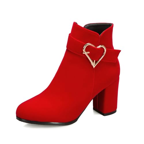 Bviennic Damen Stiefeletten Hohen Blockabsatz Mode Runde Zehen Zip Partystiefeletten 2280 Rot Gr 40 EU/41Cn von Bviennic