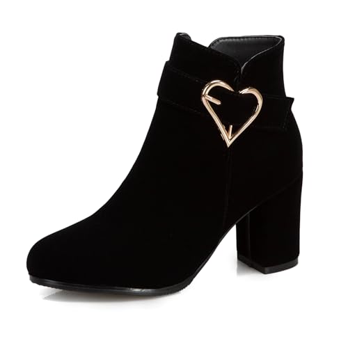 Bviennic Damen Stiefeletten Hohen Blockabsatz Mode Runde Zehen Zip Partystiefeletten 2280 Schwarz Gr 34 EU von Bviennic