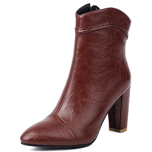 Bviennic Damen Stiefeletten Hohen Blockabsatz Solid Runde Zehen Zip Abend Stiefeletten 2456 Rot Gr 39 EU/40Cn von Bviennic