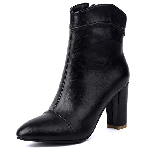Bviennic Damen Stiefeletten Hohen Blockabsatz Solid Runde Zehen Zip Abend Stiefeletten 2456 Schwarz Gr 41 EU/43Cn von Bviennic