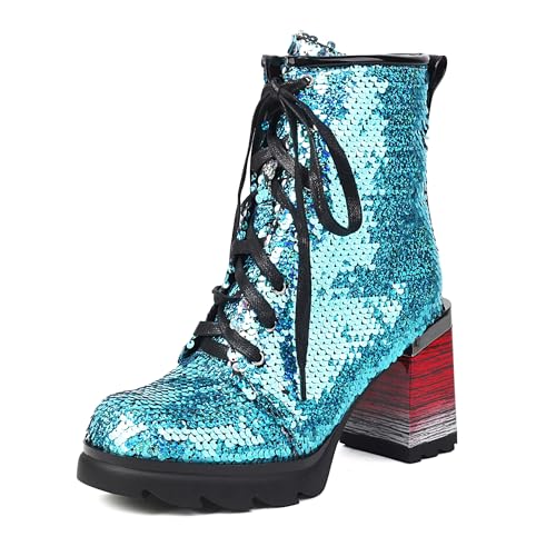 Bviennic Damen Stiefeletten Hohen Blockabsatz mit Plateau Mode Runde Zehen Schnüren Daily 2324 Blau Gr 39 EU/40Cn Bviennic Damen Stiefeletten Hohen Blockabsatz mit Plateau Mode Runde Zehen Schnüren Daily 2324 Blau Gr 39 EU/40Cn von Bviennic