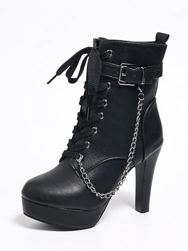 Bviennic Damen Stiefeletten Hohen Blockabsatz mit Plateau Mode Runde Zehen Zip Party Stiefeletten 2327 Schwarz Gr 36.5 EU/37Cn von Bviennic