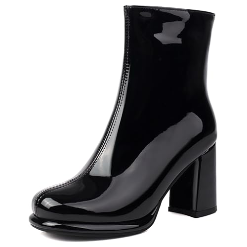 Bviennic Damen Stiefeletten Hohen Blockabsatz mit Plateau Mode Runde Zehen Zip Party Stiefeletten 2435 Schwarz Gr 36.5 EU/37Cn von Bviennic