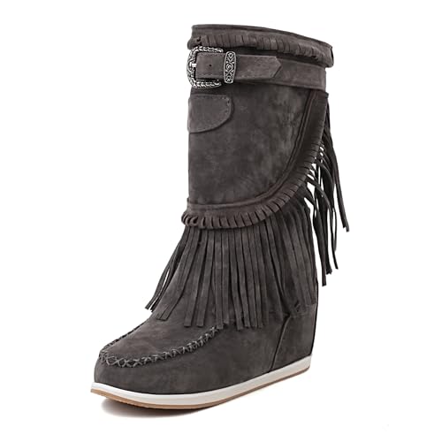 Bviennic Damen Stiefeletten Hohen Keilabsatz Mode Runde Zehen Ohne Verschluss Daily 2209 Grau Gr 38 EU/39Cn von Bviennic