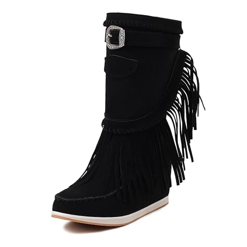 Bviennic Damen Stiefeletten Hohen Keilabsatz Mode Runde Zehen Ohne Verschluss Daily 2209 Schwarz Gr 41 EU/43Cn von Bviennic