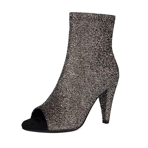 Bviennic Damen Stiefeletten Hohen Trichterabsatz Mode Offene Zeh Zip Abend Stiefeletten 2375 Gold Gr 40.5 EU/42Cn von Bviennic