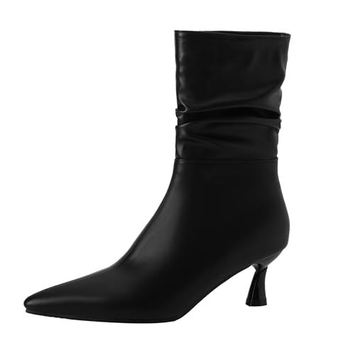 Bviennic Damen Stiefeletten Kitten Heel Elegant Pointed Toe Ohne Verschluss Daily 2196 Schwarz Gr 36 EU von Bviennic