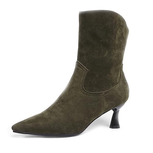 Bviennic Damen Stiefeletten Kitten Heel Elegant Pointed Toe Ohne Verschluss Daily 2197 Grün Gr 40.5 EU/42Cn von Bviennic