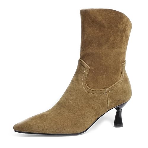 Bviennic Damen Stiefeletten Kitten Heel Elegant Pointed Toe Ohne Verschluss Daily 2197 Khaki Gr 35 EU von Bviennic