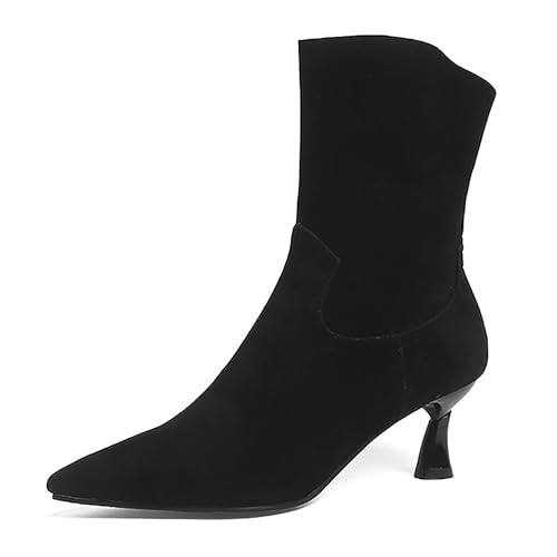 Bviennic Damen Stiefeletten Kitten Heel Elegant Pointed Toe Ohne Verschluss Daily 2197 Schwarz Gr 39 EU/40Cn von Bviennic