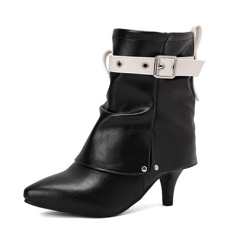 Bviennic Damen Stiefeletten Kitten Heel Elegant Pointed Toe Ohne Verschluss Party Stiefeletten 2233 Schwarz Gr 44 EU/46Cn von Bviennic