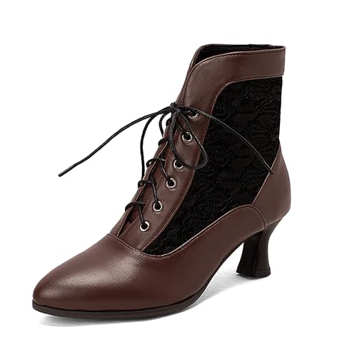 Bviennic Damen Stiefeletten Kitten Heel Elegant Pointed Toe Schnüren Daily 2255 Braun Gr 40.5 EU/42Cn von Bviennic