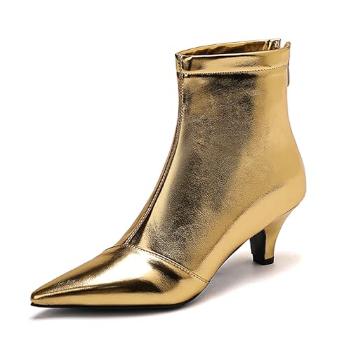 Bviennic Damen Stiefeletten Kitten Heel Elegant Pointed Toe Zip Abend Stiefeletten 2188 Gold Gr 36 EU von Bviennic