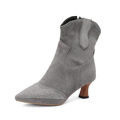 Bviennic Damen Stiefeletten Kitten Heel Elegant Pointed Toe Zip Abend Stiefeletten 2263 Grau Gr 40.5 EU/42Cn von Bviennic
