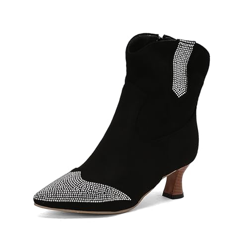 Bviennic Damen Stiefeletten Kitten Heel Elegant Pointed Toe Zip Abend Stiefeletten 2263 Schwarz Gr 46 EU/48Cn von Bviennic