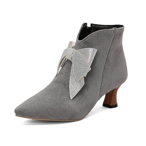 Bviennic Damen Stiefeletten Kitten Heel Elegant Pointed Toe Zip Abend Stiefeletten 2265 Grau Gr 40.5 EU/42Cn von Bviennic